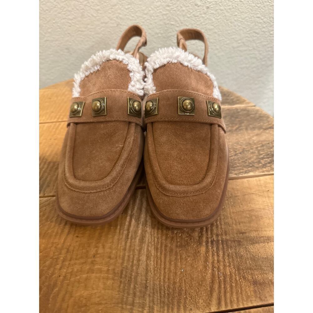 Chelsea & Violet Lundin Suede Faux Fur Slingback Mules size 9.5 - Picture 2 of 7